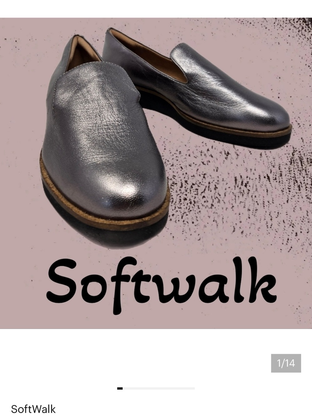 Softwalk Westport Womens Loafers Sz 8W Gray Metallic Slight Wedge Casual Comfort